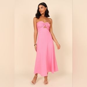 Petal & Pup Bright Pink Rosetta Strapless Cutout A-line Midi Dress 6US
